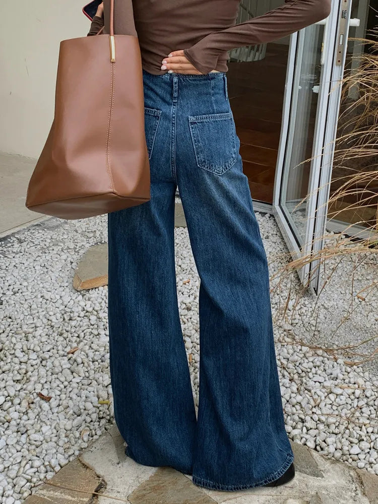 Blue Long Flare Jeans Woman Korean High Waisted Wide Denim Jeans Mujer Baggy Autumn Winter Loose Wash Jean Pants