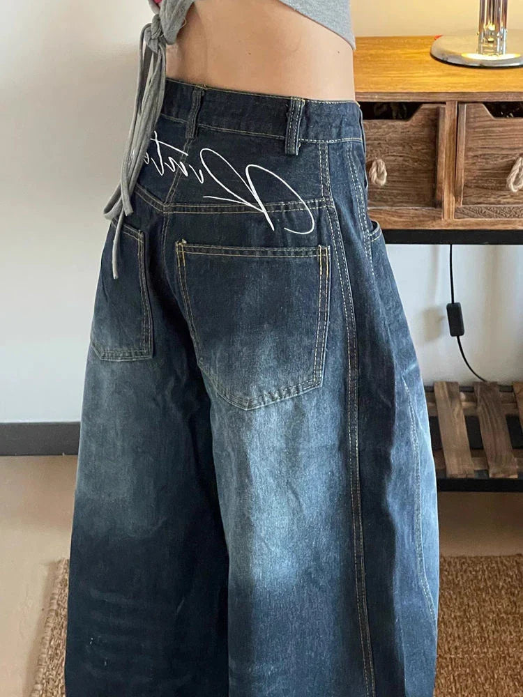 Wide Leg Baggy Denim Trouser Cool Girl High Waisted Pants Female Straight Loose Jeans