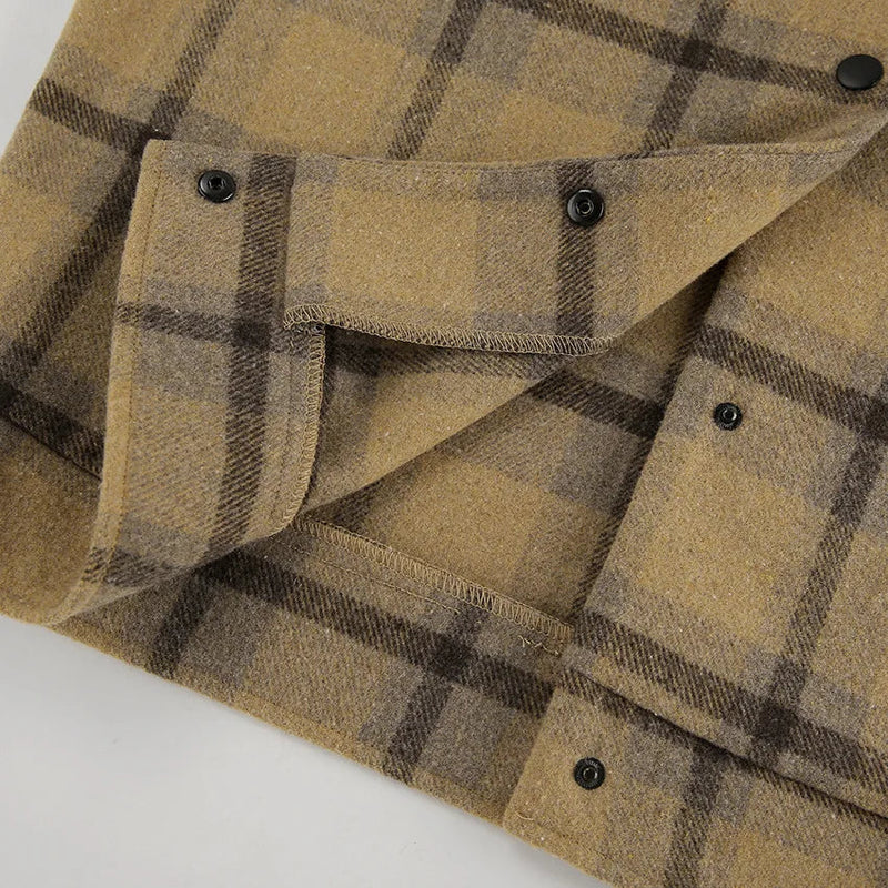 New Plaid Contrast Jacket Autumn Winter Single Breasted Long Sleeve Outerwear Female Coat