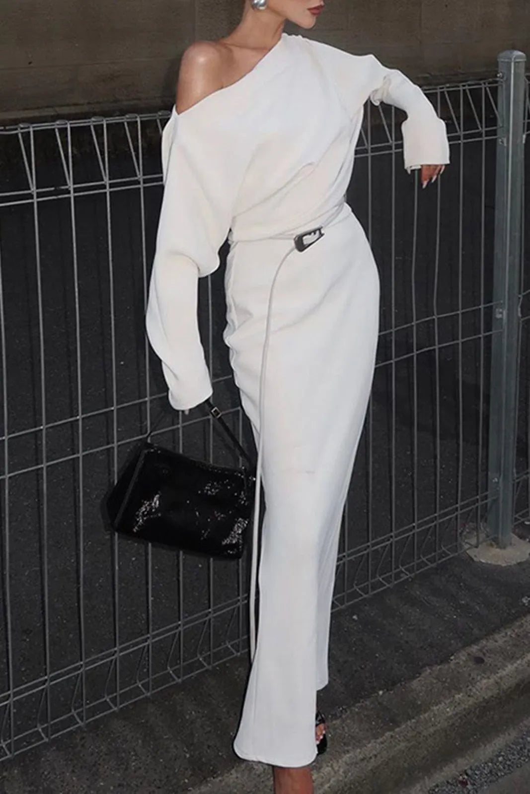 Sassy Asymmetrical Long Sleeve Maxi Dress