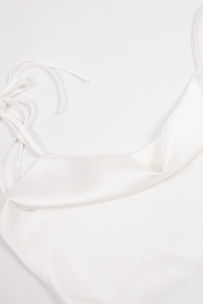 Satin Cowl Neck Tie-straps Slit Dress