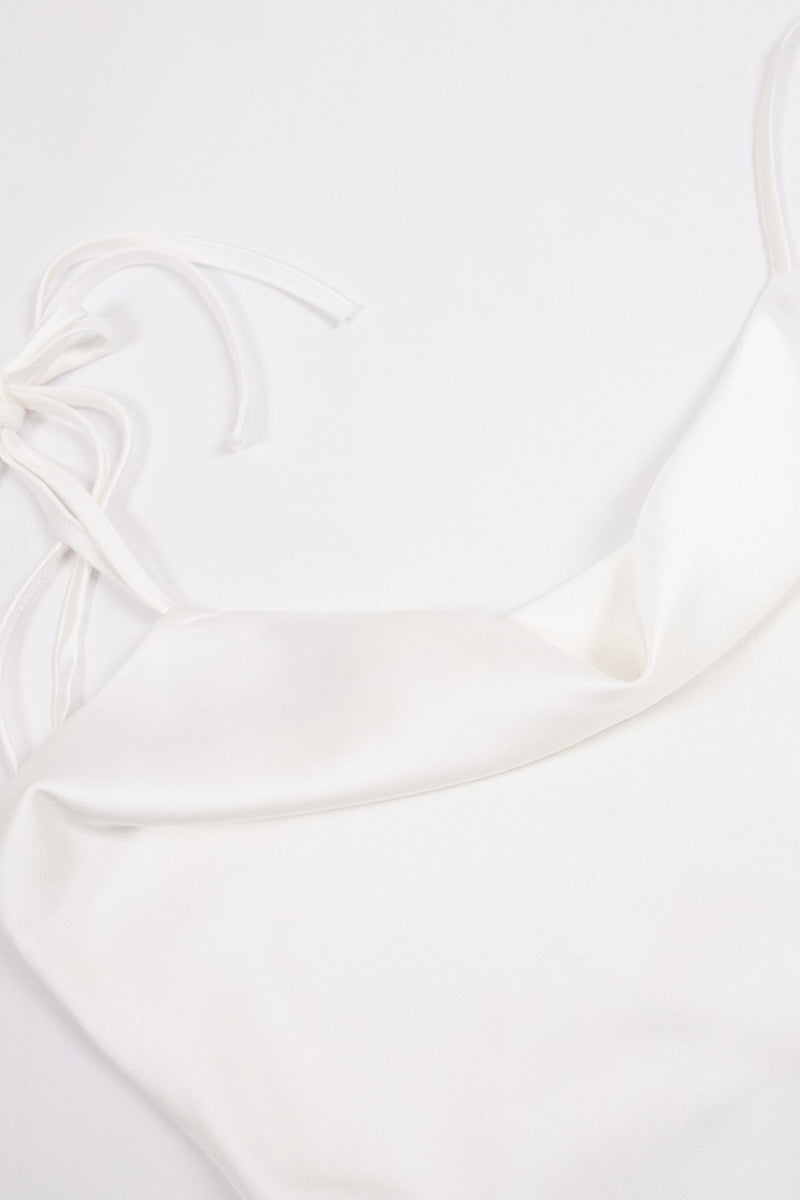 Satin Cowl Neck Tie-straps Slit Dress