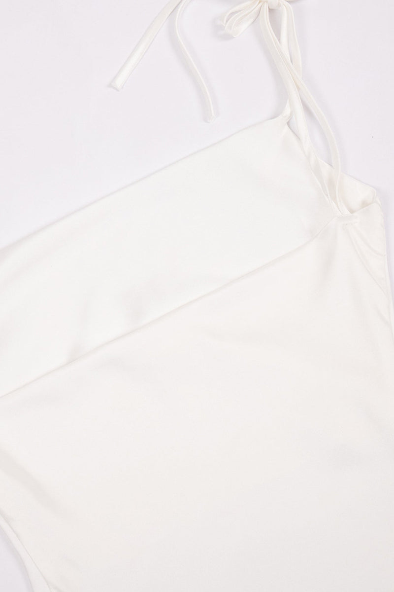 Satin Cowl Neck Tie-straps Slit Dress
