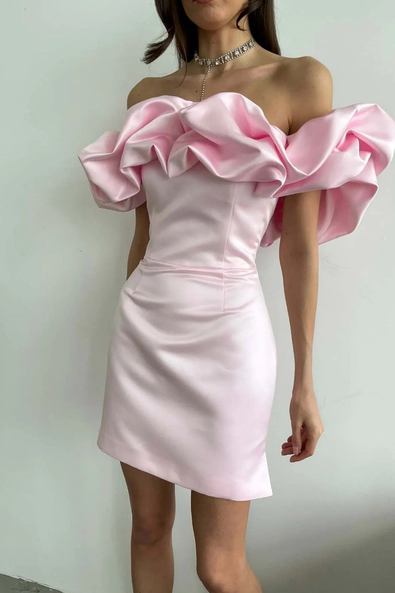 Satin Shirring Strapless Mini Dress