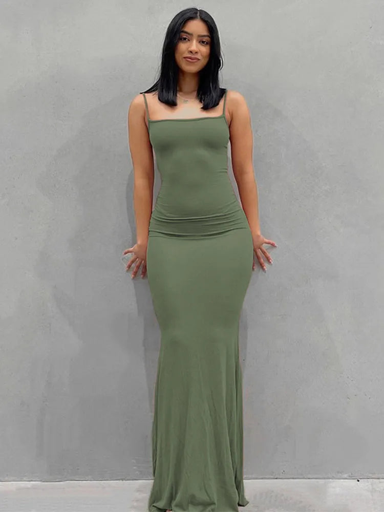 Satin Slip Sleeveless Backless Slim Spring Y2k Concise Midi Dresses
