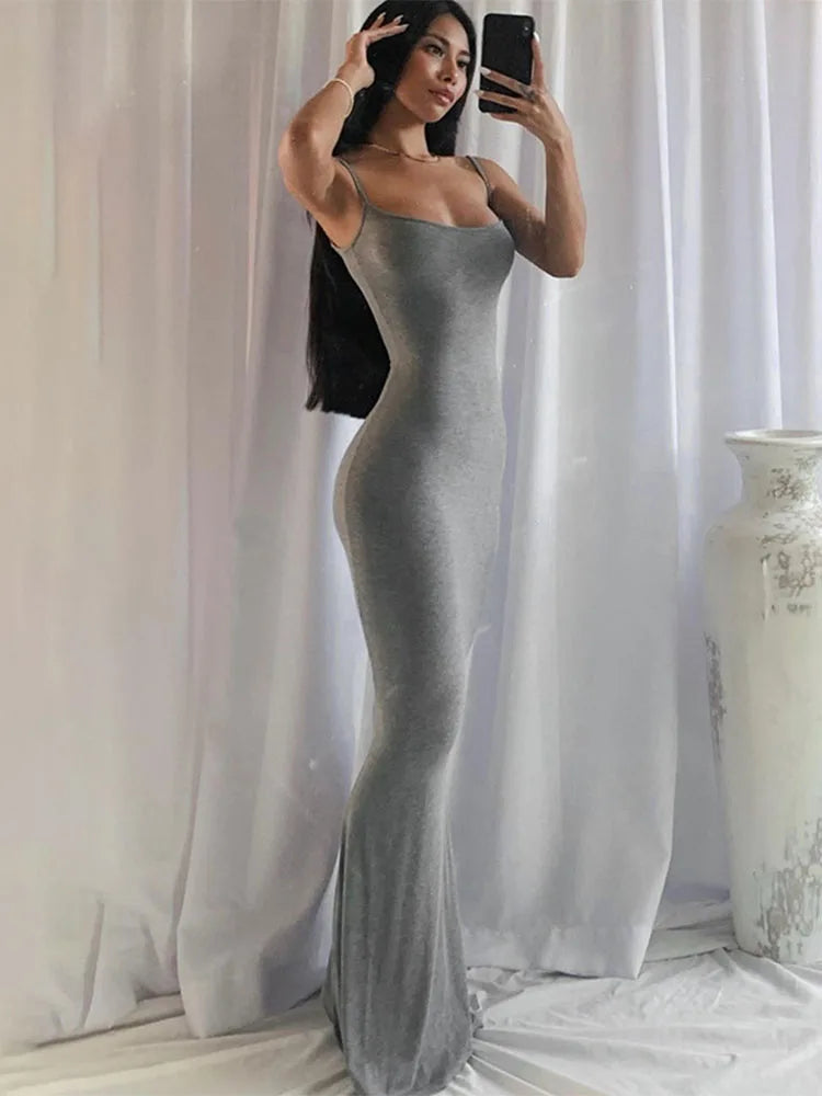 Satin Slip Sleeveless Backless Slim Spring Y2k Concise Midi Dresses
