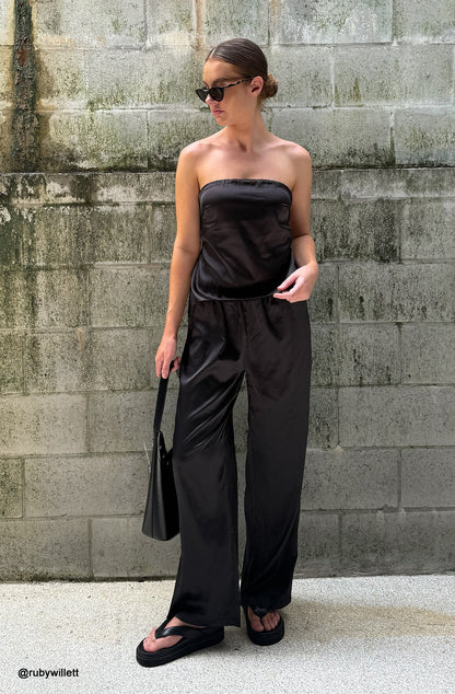 Satin Tube Top Long Pants Suits