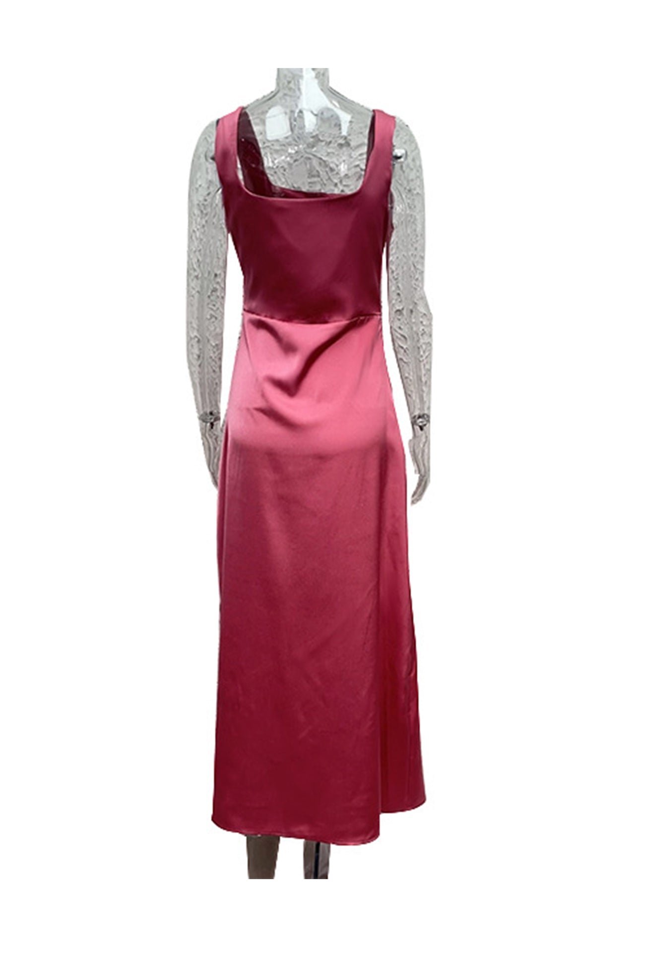 Satin Square Neck Slit Maxi Dress