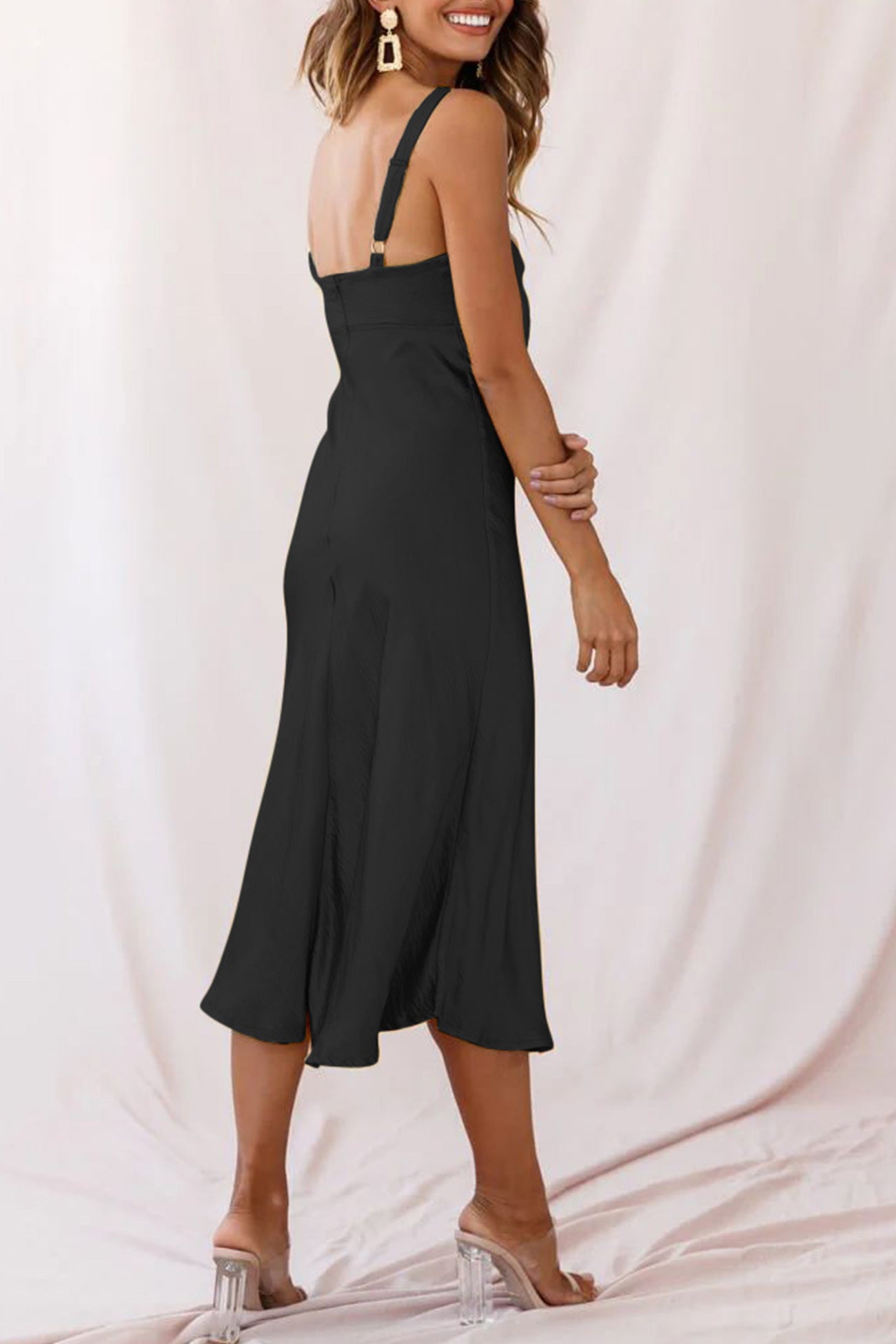 Satin Tie-front Cutout Cami Dress