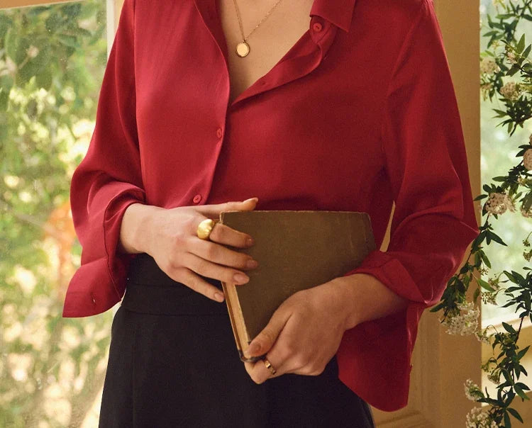 Satin Long Sleeve Polo Neck Blouse