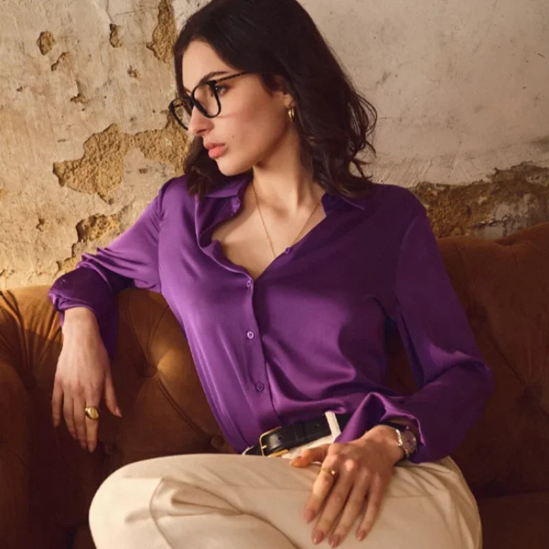 Satin Long Sleeve Polo Neck Blouse