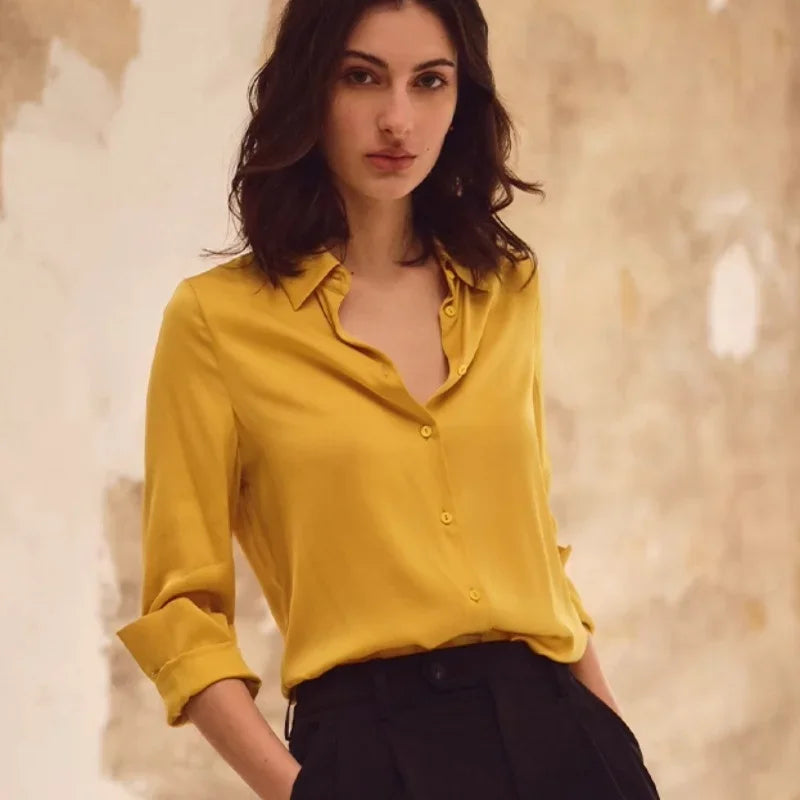 Satin Long Sleeve Polo Neck Blouse