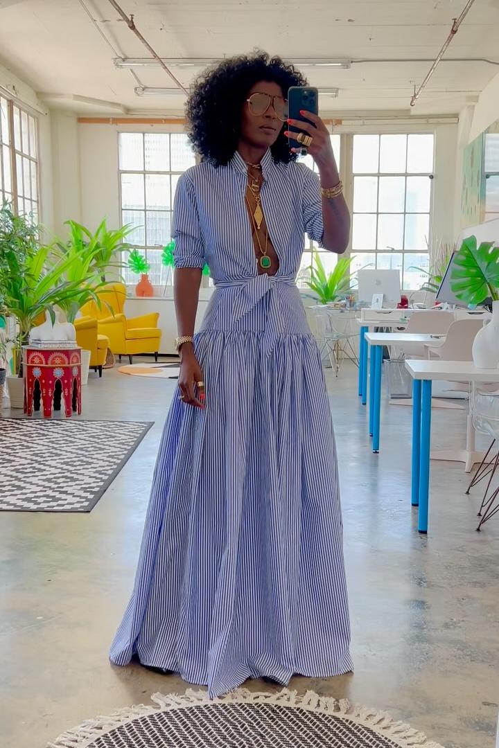 Blue Bar Skirt Set