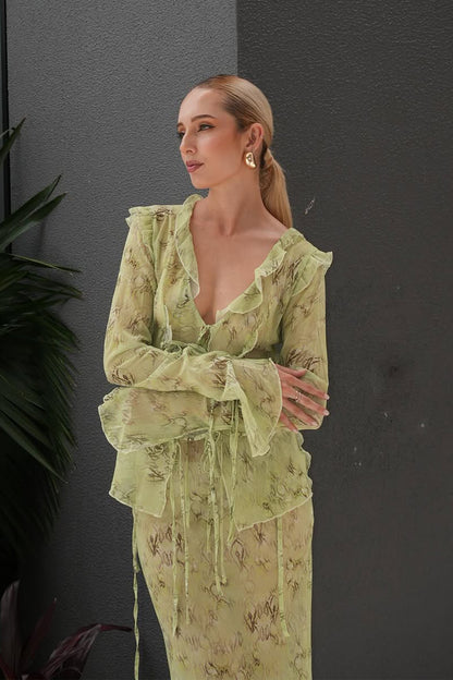 Jodie Ruffled Lace Up Two-piece Set
