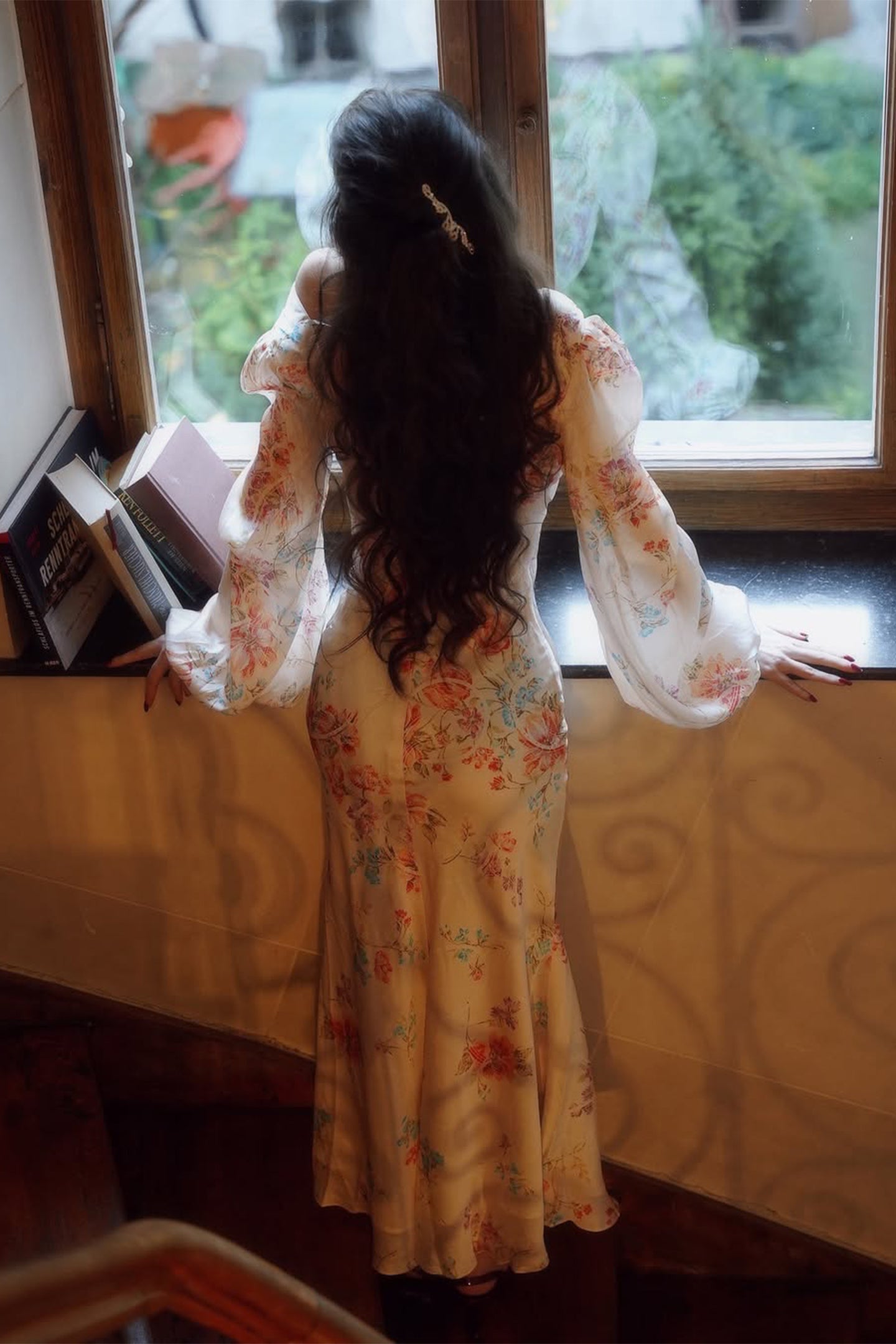 Melissa Print V-neck Satin Maxi Dress