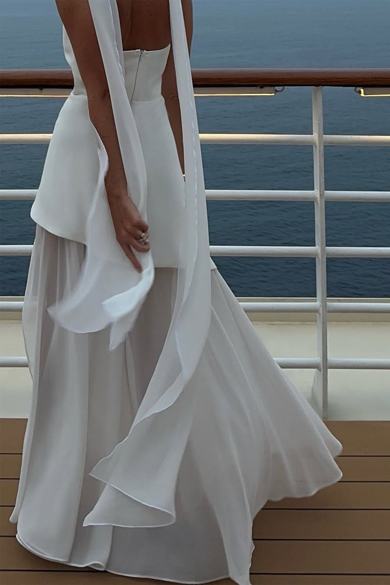 Florence Asymmetrical Chiffon Maxi Dress With Scarf