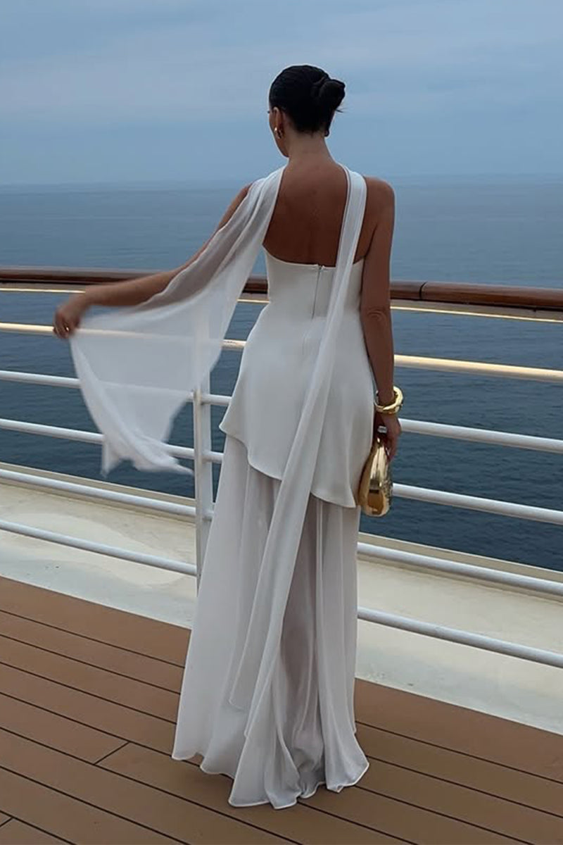 Florence Asymmetrical Chiffon Maxi Dress With Scarf
