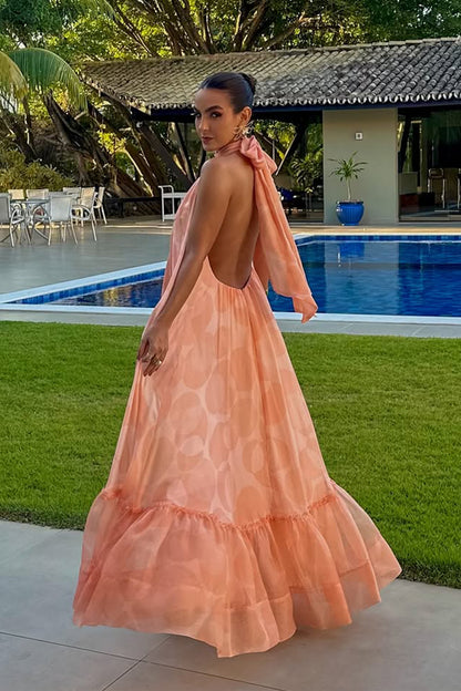Stephanie Printed Halter Neck Maxi Dress