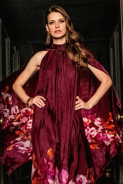 Sabrina Printed Cape Sleeve Maxi Dress