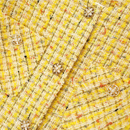 Yellow Woven Tweed Coat - Small Fragrance Jacket