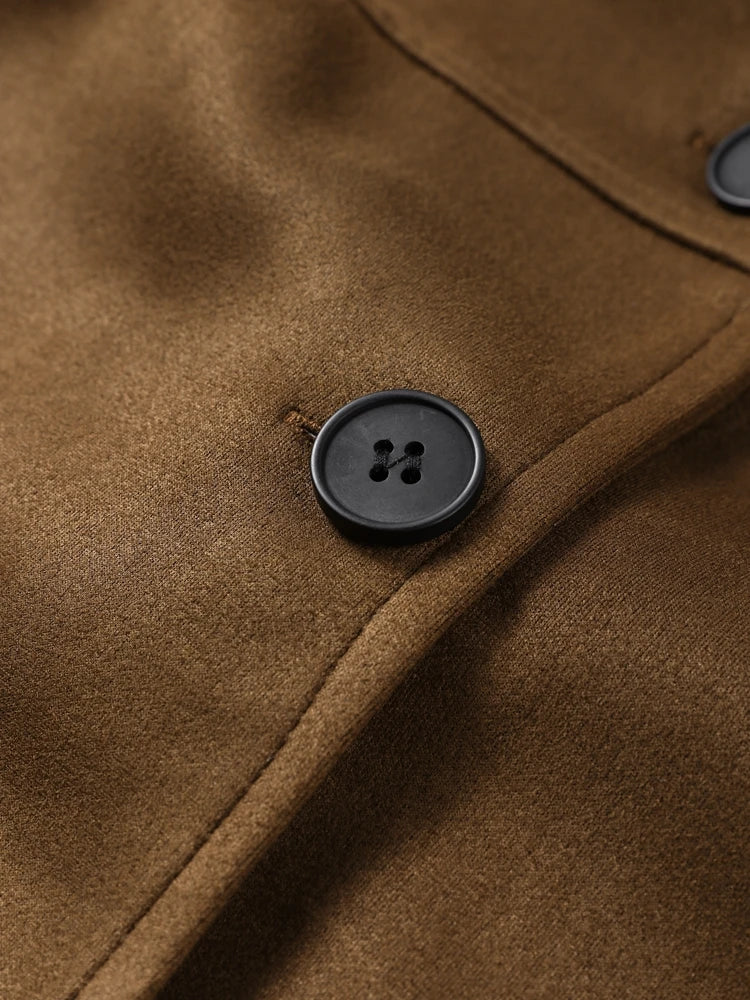 Retro Suede Female Blazer Jacket Lapel Single Breasted Long Sleeve Lady Short Coat Autumn Winter Pockets Lady Outwear