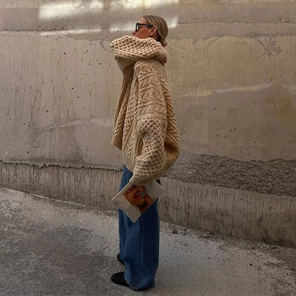 Oversized Knit Twist Pullovers Loose Lazy O-neck Long Sleeve Sweaters Female Autumn New Street Knitwear