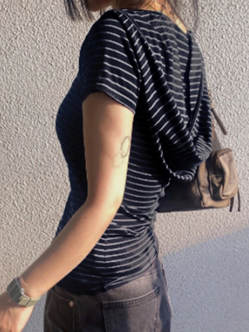 Striped Slim Fit Simple T-shirt Crop Top