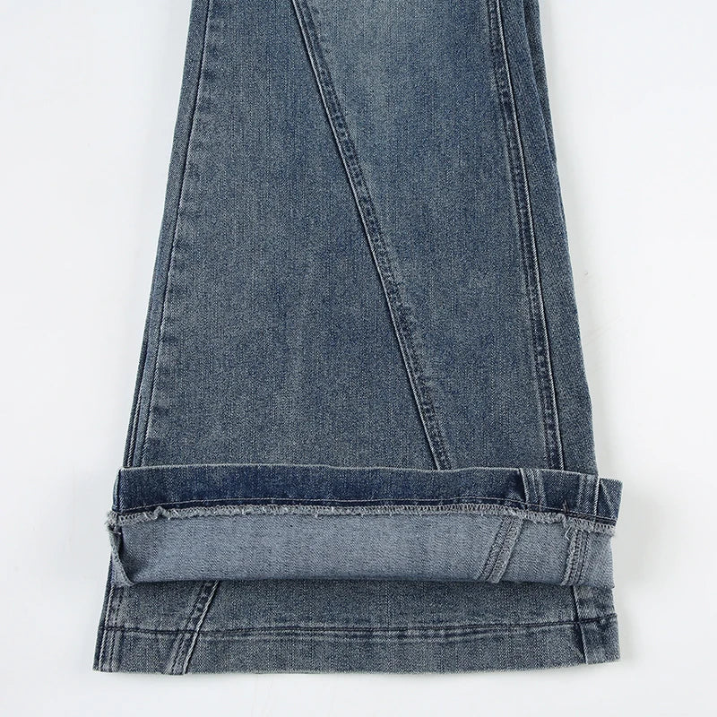 Y2k Low Waisted Washed Flare Jeans Korean Blue Slim Fit Denim Pants Lady Boot Cut Trousers