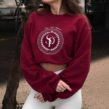 Spring New European and American Sweatshirt, a Laid-back American Letter Print Short Round-neck Top for