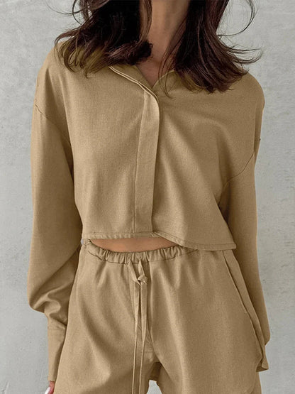 Summer Suit Lapel Single Breasted Full Sleeve Lace Up Waist Shorts Female Suit Oversize Two-piece Set