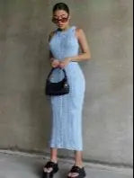Sleeveless Crochet Knit Midi Dress
