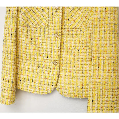 Yellow Woven Tweed Coat - Small Fragrance Jacket
