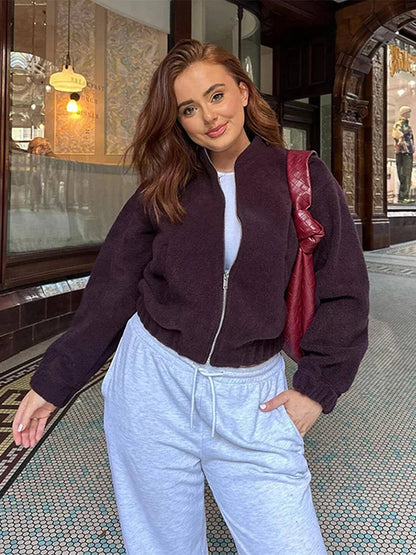 Zipper Long Sleeve O-neck Coat for Spring New Loose Female Jacket Outwear Top High Street