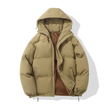 Puffer Jacket High Neck Hooded Zipper Design Cotton-padded Coat