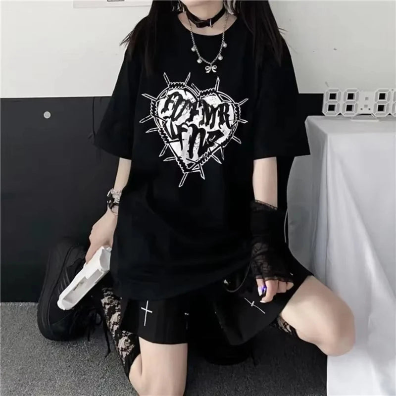 Gothic Print Black T-shirt