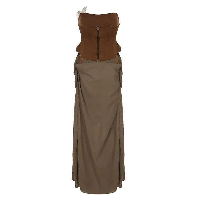 Butterfly Detail Strapless Long Dress Aesthetic Detachable Corset Top Maxi Dresses