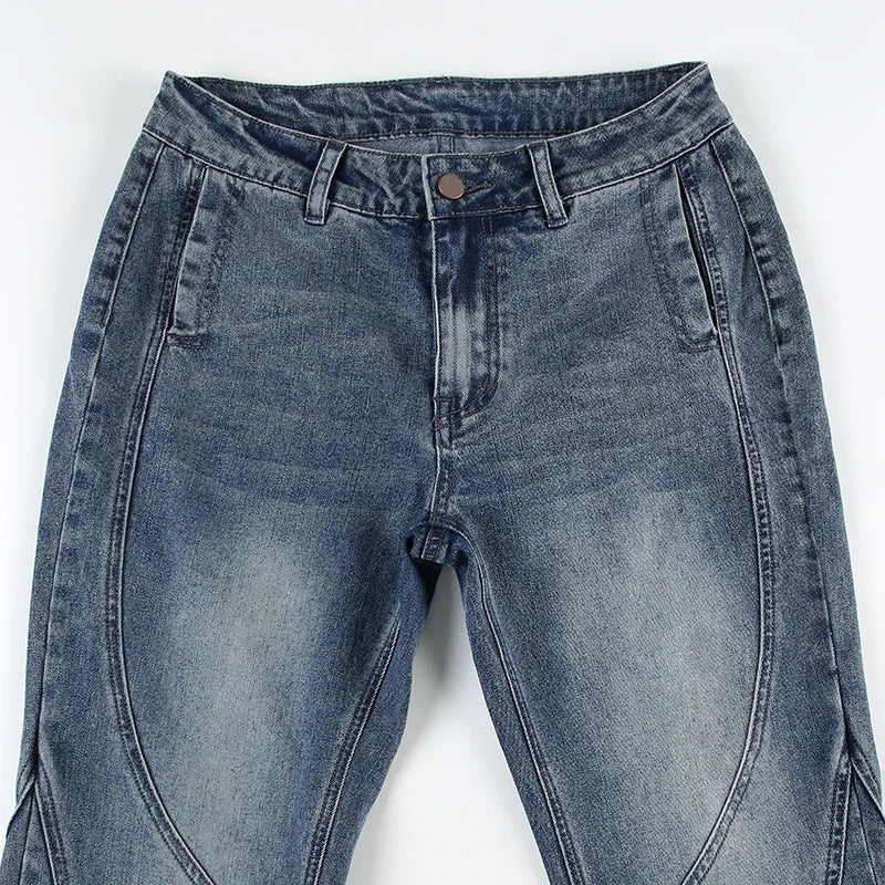 Y2k Low Waisted Washed Flare Jeans Korean Blue Slim Fit Denim Pants Lady Boot Cut Trousers
