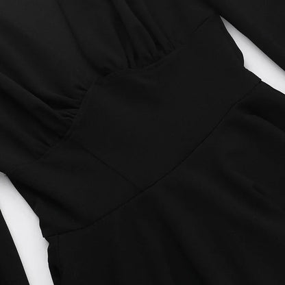 Low Cut Long Sleeve Pleated Mini Dress Wrap Waist Slim Party Vestido Spring Fall Harajuku Y2k Clothes