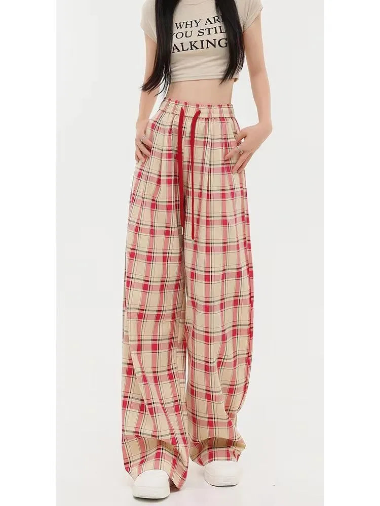 Red Plaid Y2k Korean Style Oversize Checked Baggy Sweatpants