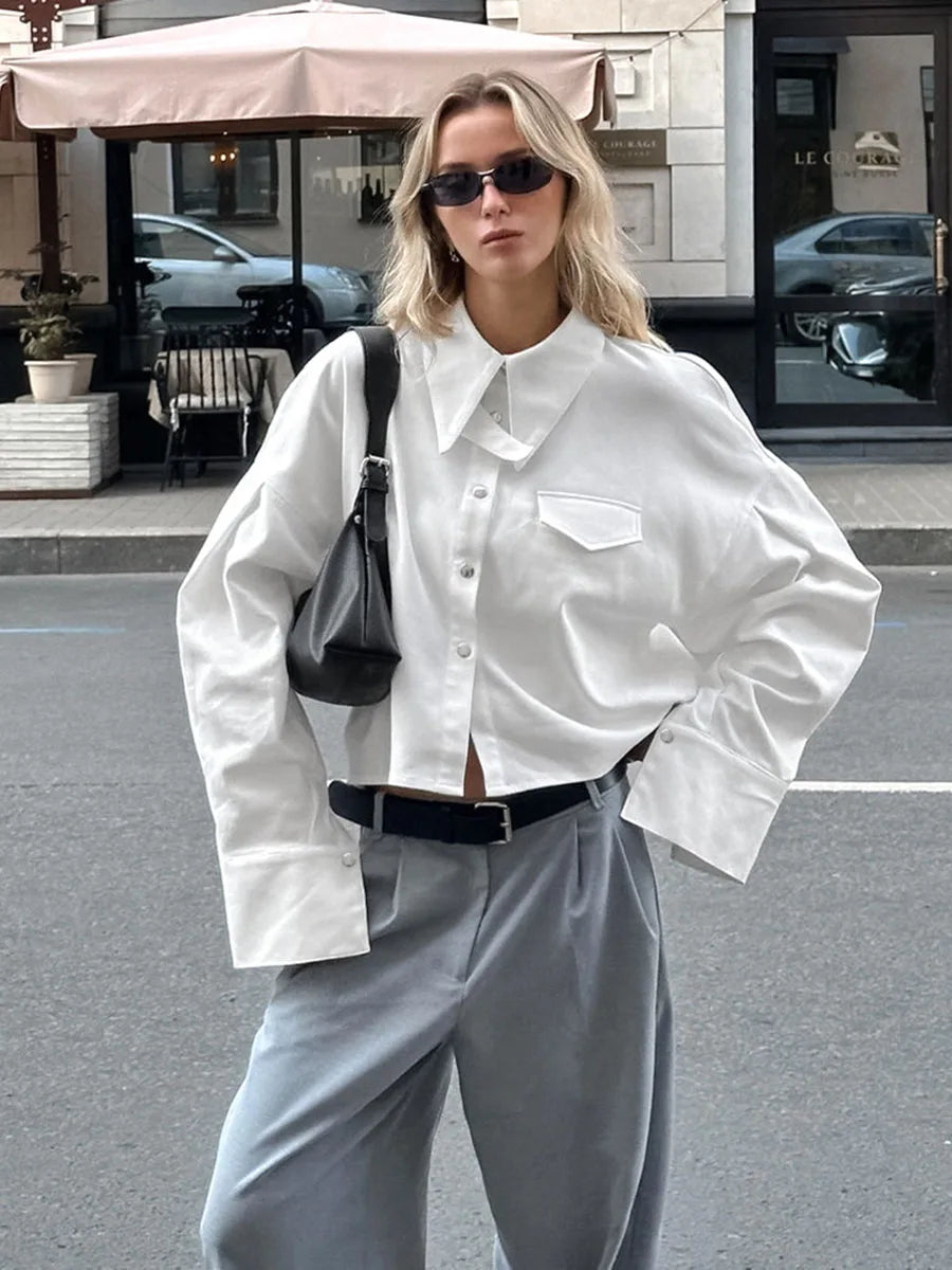White Shirts for Autumn New Single Breasted Long Sleeve Loose Blouse Lapel Collar Blouses