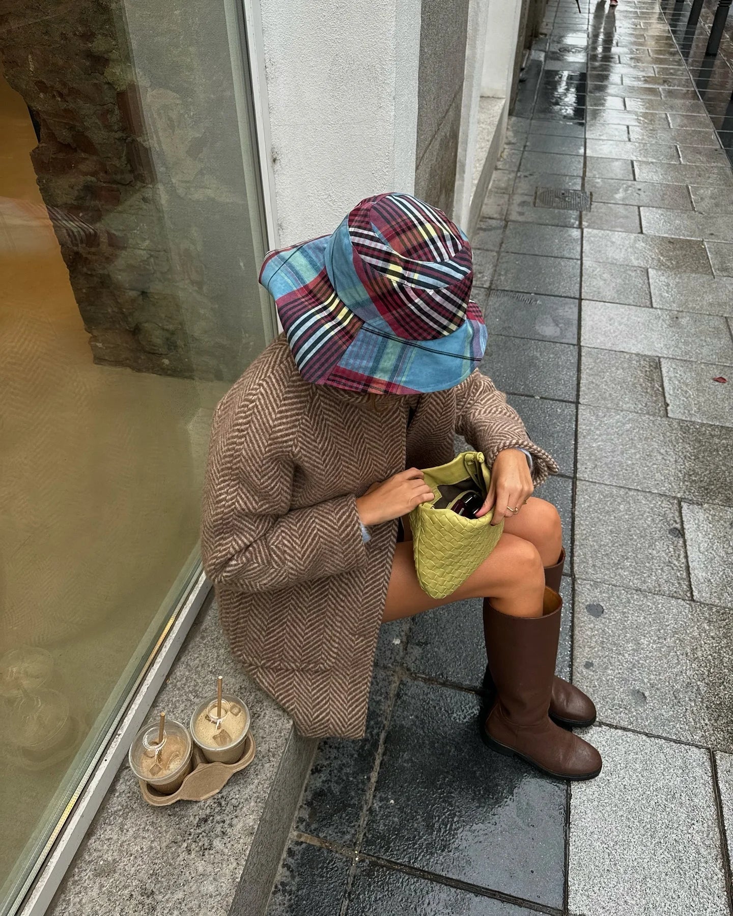 Retro Striped Scarf Collar Wool Blends Jacket Pockets Single Breasted Full Sleeve Coat Lady New Outwear