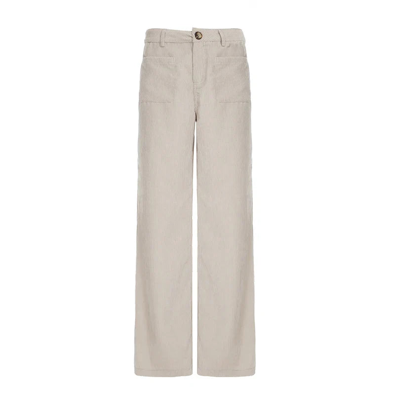 Causal All-match Basic Corduroy Pants Gentle Loose Wide Leg Pants Simple High Autumn New