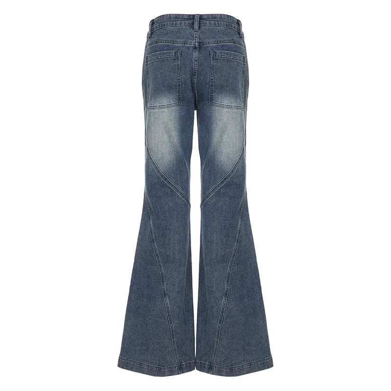 Y2k Low Waisted Washed Flare Jeans Korean Blue Slim Fit Denim Pants Lady Boot Cut Trousers