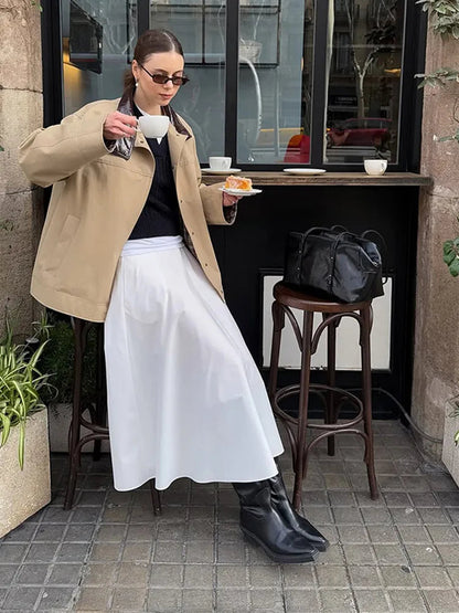 Leather Collar Cargo Jacket Button Down Plaid Pattern Patchwork Jackets Contrast Color Trench Coat Loose Outwear