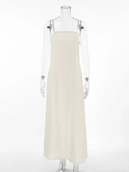 Slip Dress Summer Cotton Lined Loose Dresses Sleeveless Thin Straps White Long Dresses Backless Beach Holiday Dresses