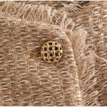 O-neck Pockets Short Coats for Autumn Long Sleeve Single Breasted Tweed Jacket New Cropped Coats Female