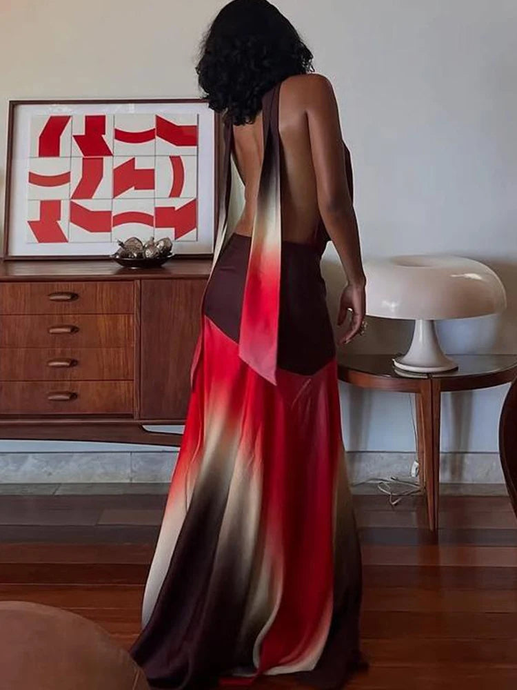 Patchwork Tassel Halter Maxi Dress