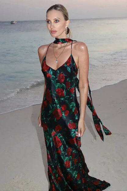 Print Backless Maxi Dress