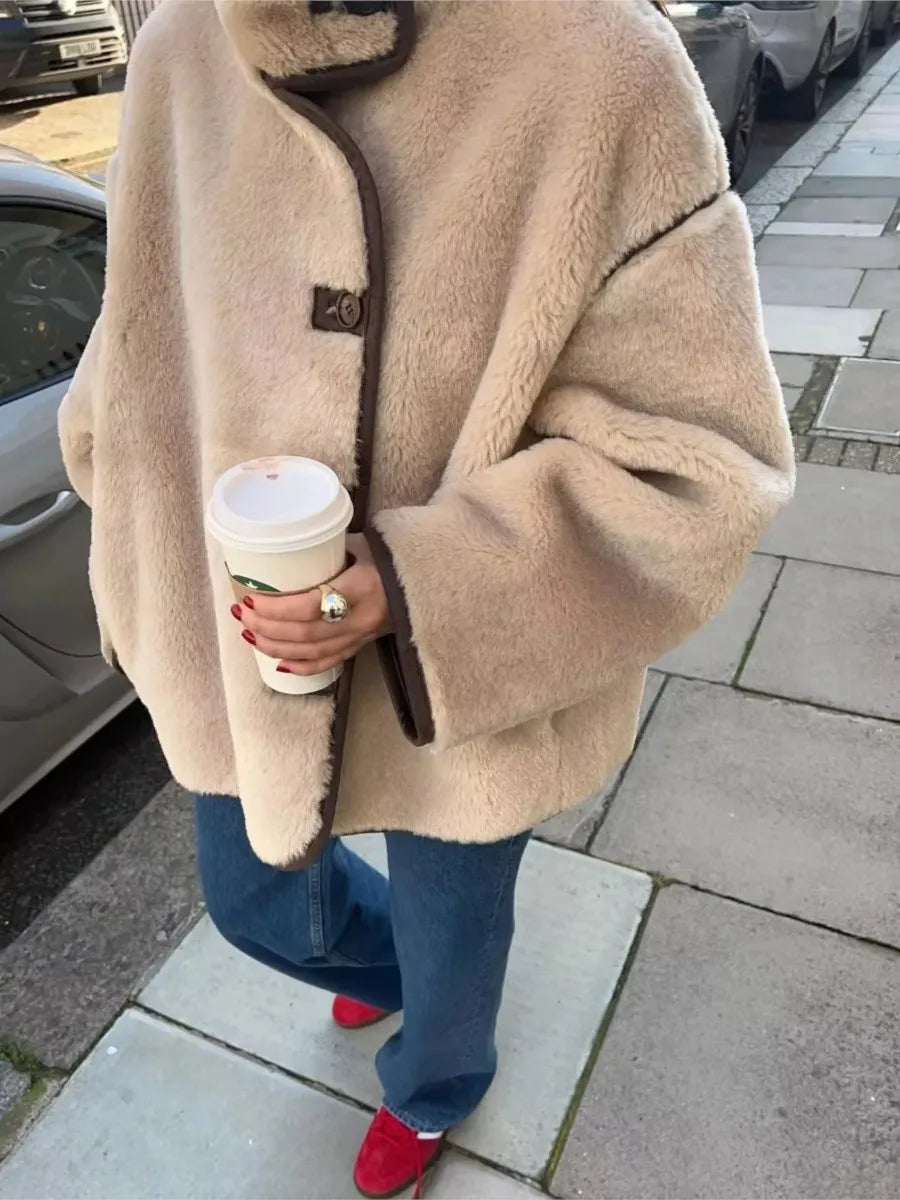 Pocket Fleece Jacket Coat Single Breasted Long Sleeve Warm Outerwear Autumn Winter Jackets New