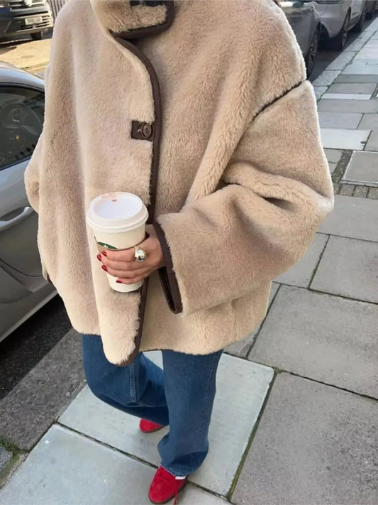 Pocket Fleece Jacket Coat Single Breasted Long Sleeve Warm Outerwear Autumn Winter Jackets New